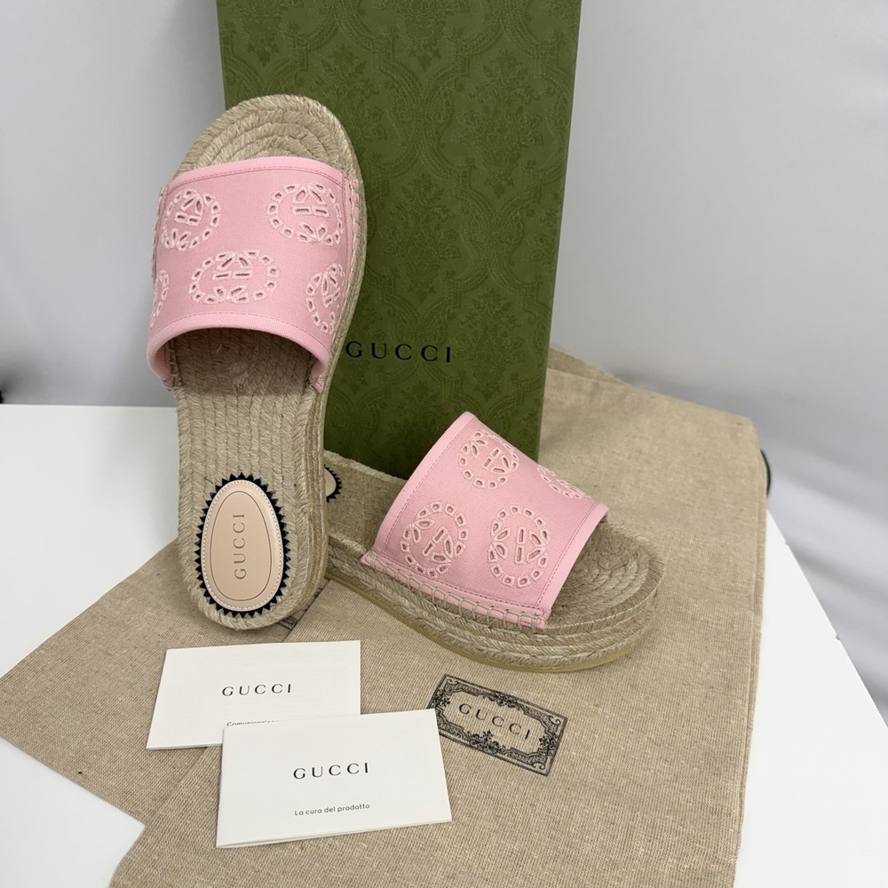 Gucci Damita GG Logo PINK Espadrille Shoes NIB 2 Sleeper Sacs 38 1/2 8 1/2